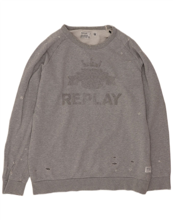 Felpa Replay da bambino con grafica oversize invecchiata, 9-10 anni, colore grigio