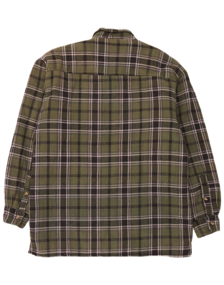 Camicia da uomo vintage in flanella da boscaiolo in cotone a quadri verde medio