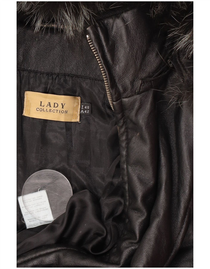 Giacca in pelle con cappuccio da donna vintage IT 48 XL in pelle nera