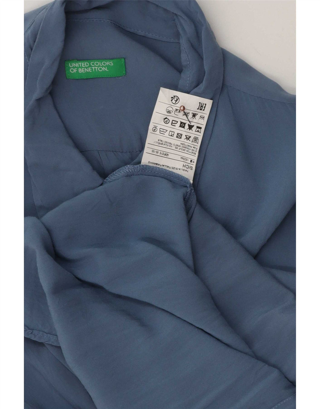 Camicia Benetton da donna camicetta UK 10 piccola viscosa blu