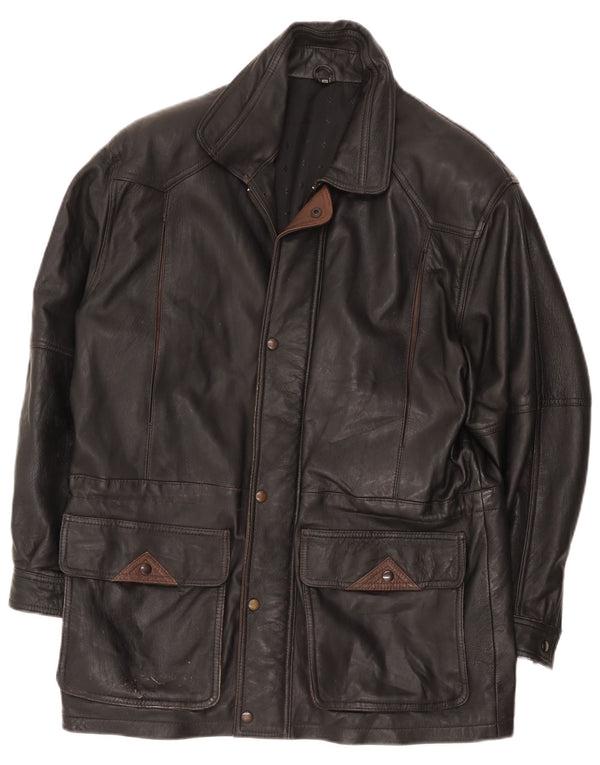 Cappotto giacca a vento vintage da uomo in ecopelle IT 50 grande nero in poliammide