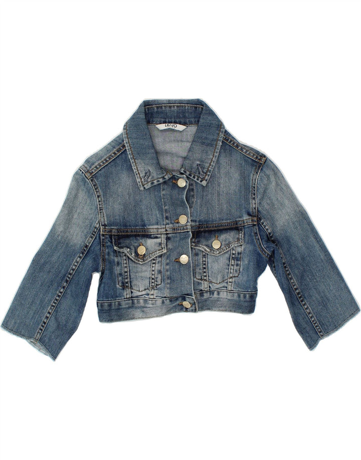 LIU JO Womens Crop 3/4 Sleeve Denim Jacket UK 2 2XS Blue Vintage Liu Jo and Second-Hand Liu Jo from Messina Hembry 