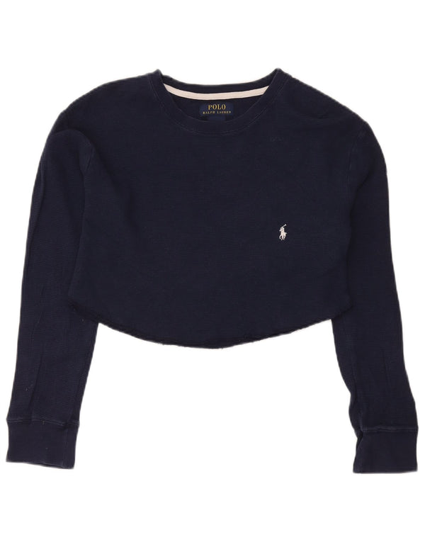 Polo Ralph Lauren Top corto da donna a maniche lunghe UK 18 XL Cotone blu navy