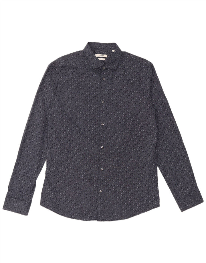 JACK & JONES Camicia slim fit da uomo grande in cotone maculato blu navy