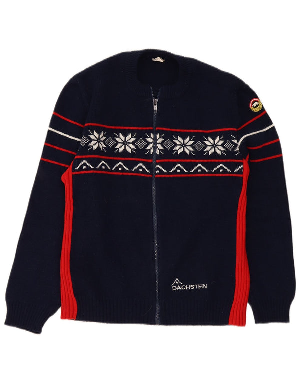 Maglione cardigan vintage da uomo medio blu navy Fair Isle poliacrilico