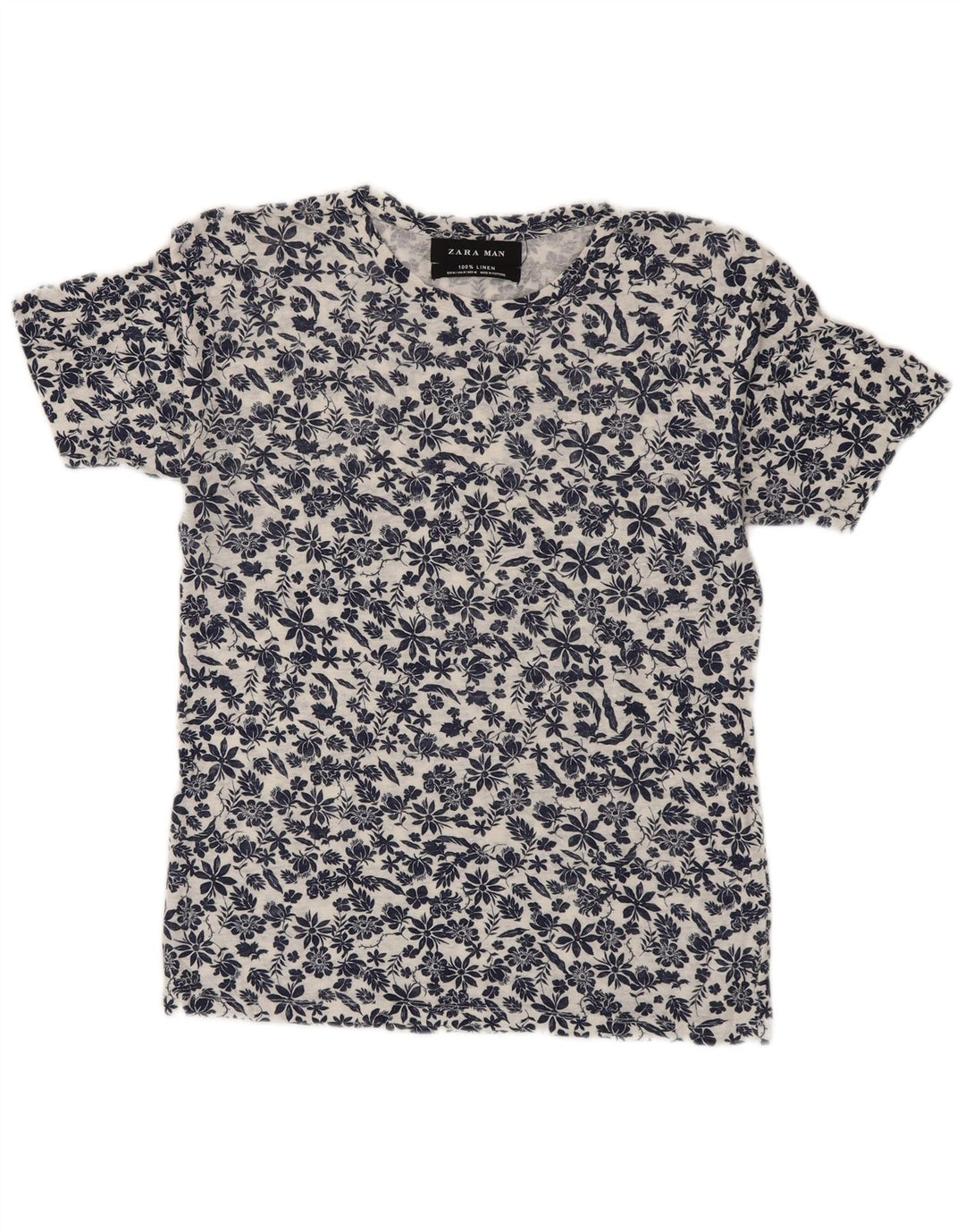 T-shirt Zara da uomo Top in lino floreale bianco medio