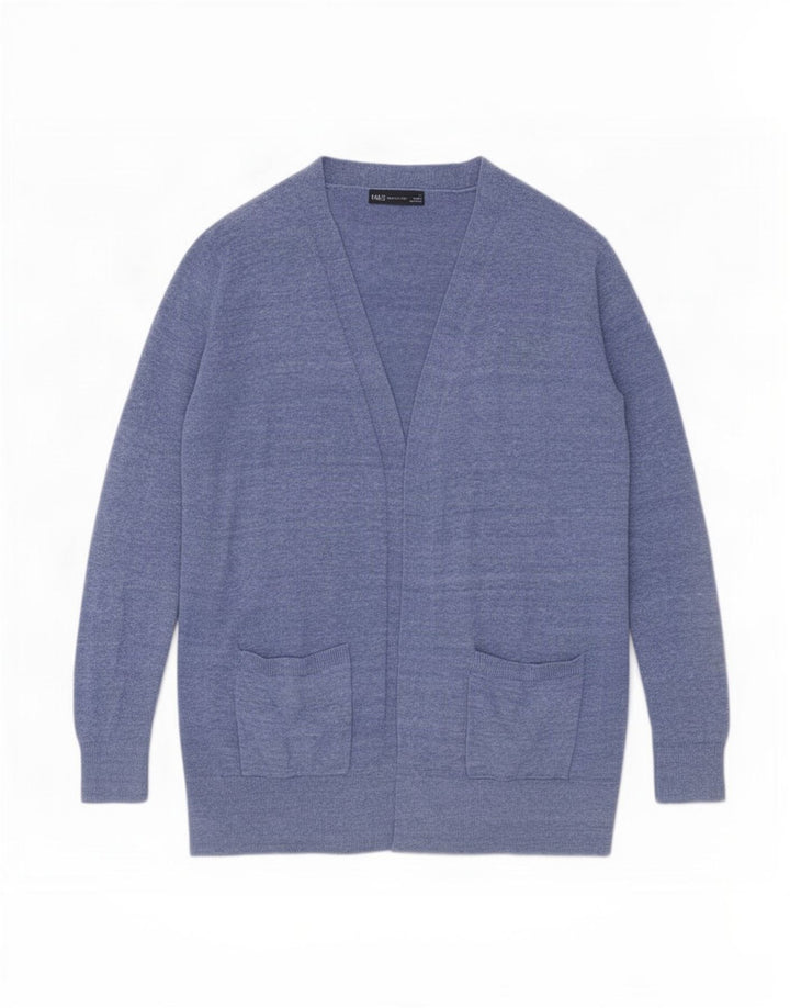 Maglione cardigan aperto da donna Marks & Spencer UK 12 blu medio screziato