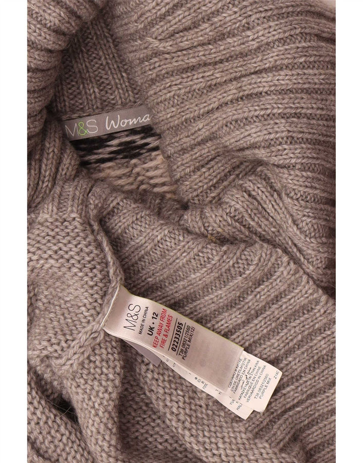 Marks & Spencer Womens Roll Neck Jumper Sweater UK 12 Medium Grey Fair Isle