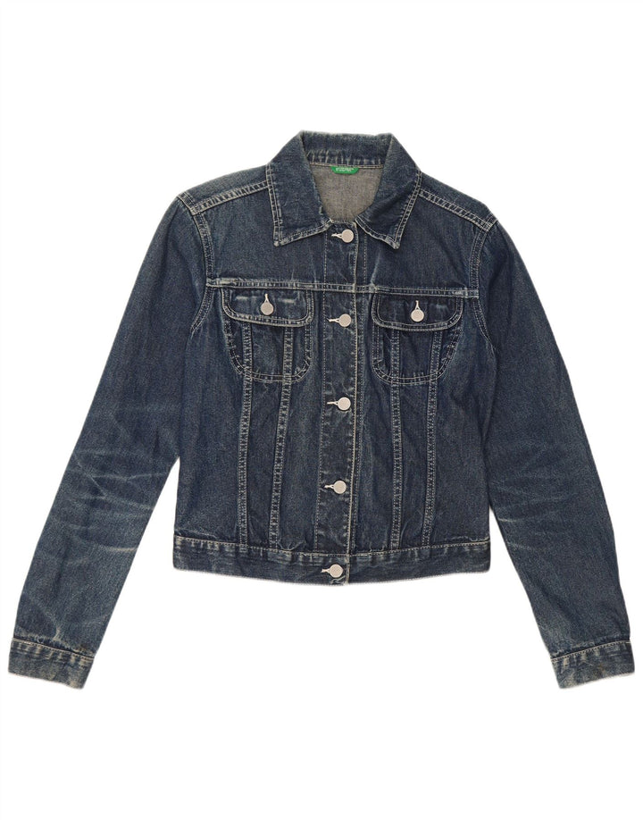 Giacca in denim corto da donna Benetton UK 10 piccolo cotone blu