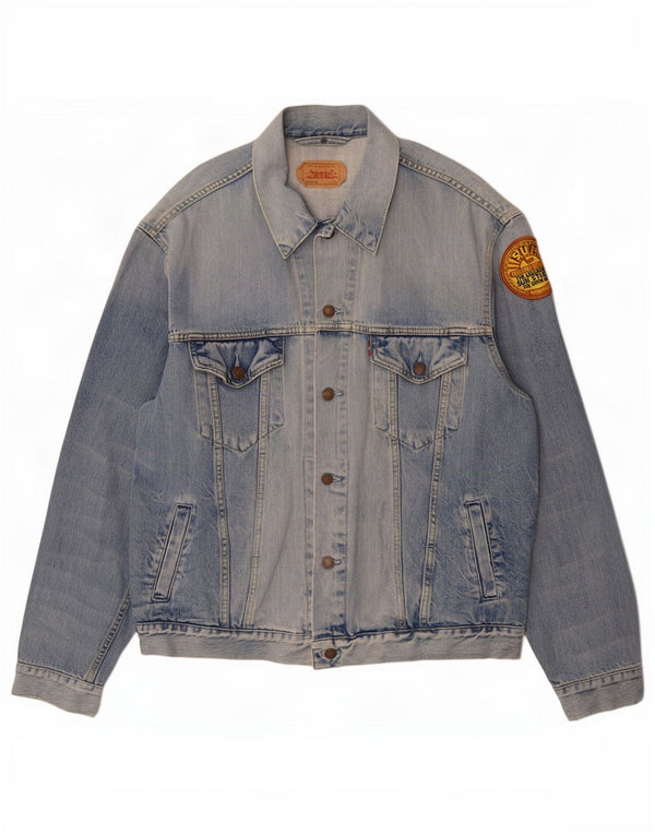 Levi's Giacca da uomo in denim grafico con lavaggio acido UK 42 XL Cotone blu
