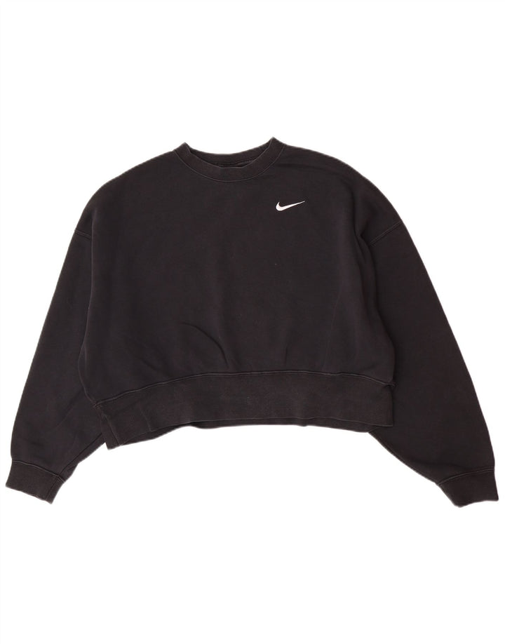Felpa corta oversize da donna Nike, maglione UK 10, piccola, cotone nero