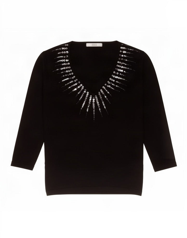 Marks & Spencer Top da donna manica 3/4 UK 10 Small in viscosa nera