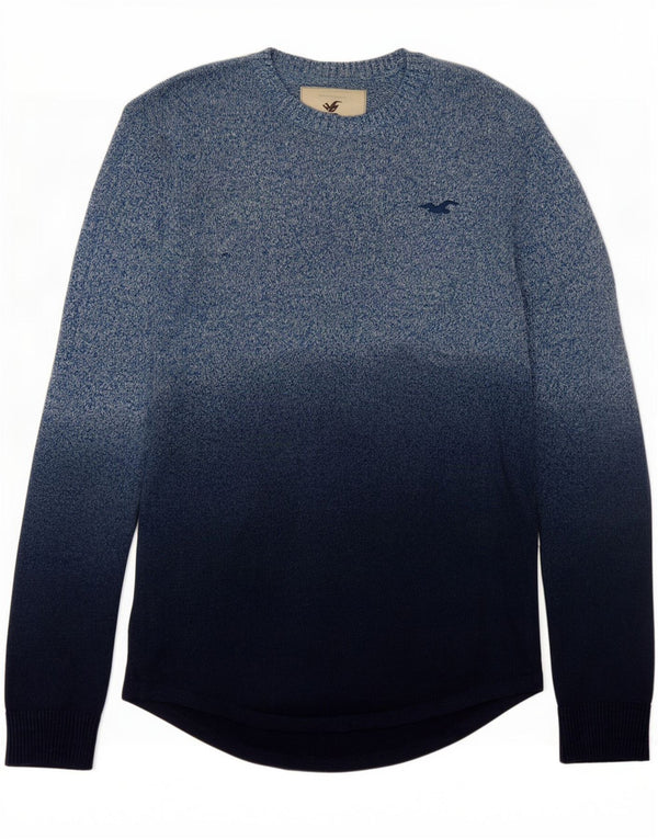 Hollister Mens Boat Neck Jumper Sweater Medium Navy Blue Flecked Cotton