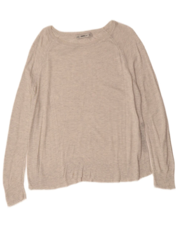 Maglione ZARA da donna oversize con scollo a barca UK 10 piccolo grigio