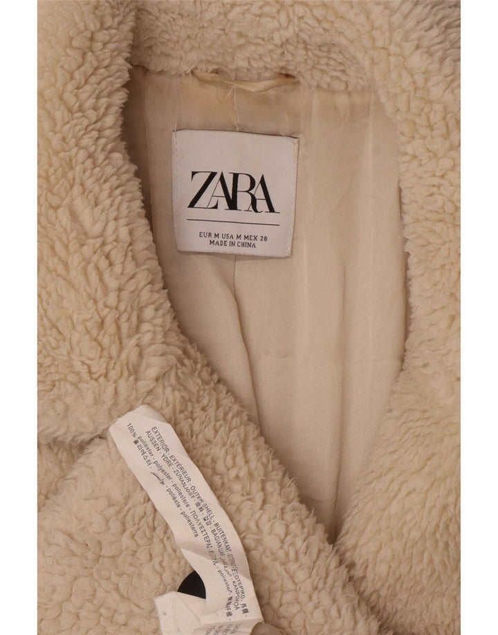 Cappotto doppiopetto Zara da donna con orsacchiotto UK 14 medio bianco sporco