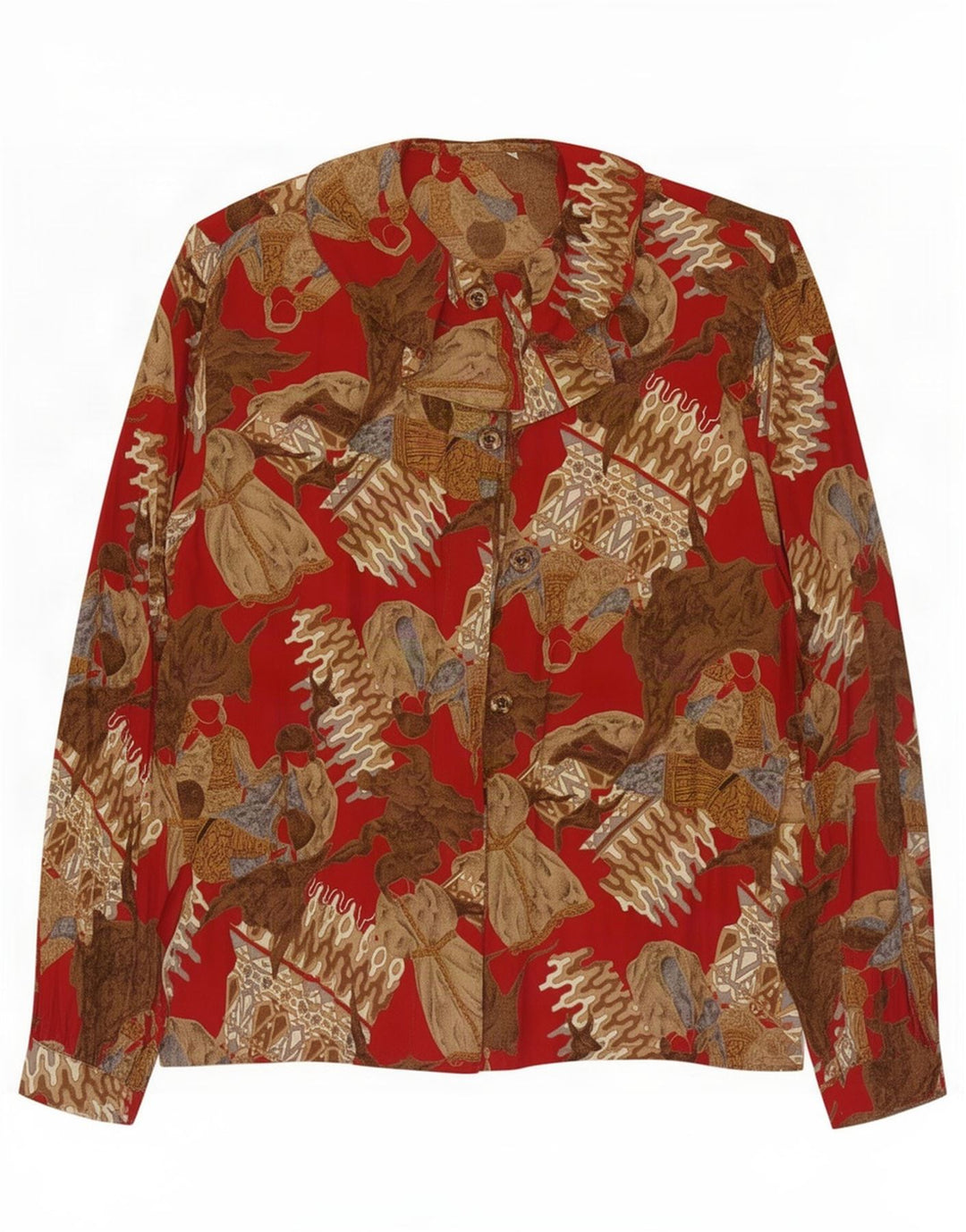Camicetta camicia oversize da donna vintage UK 10 Small Red Colourblock