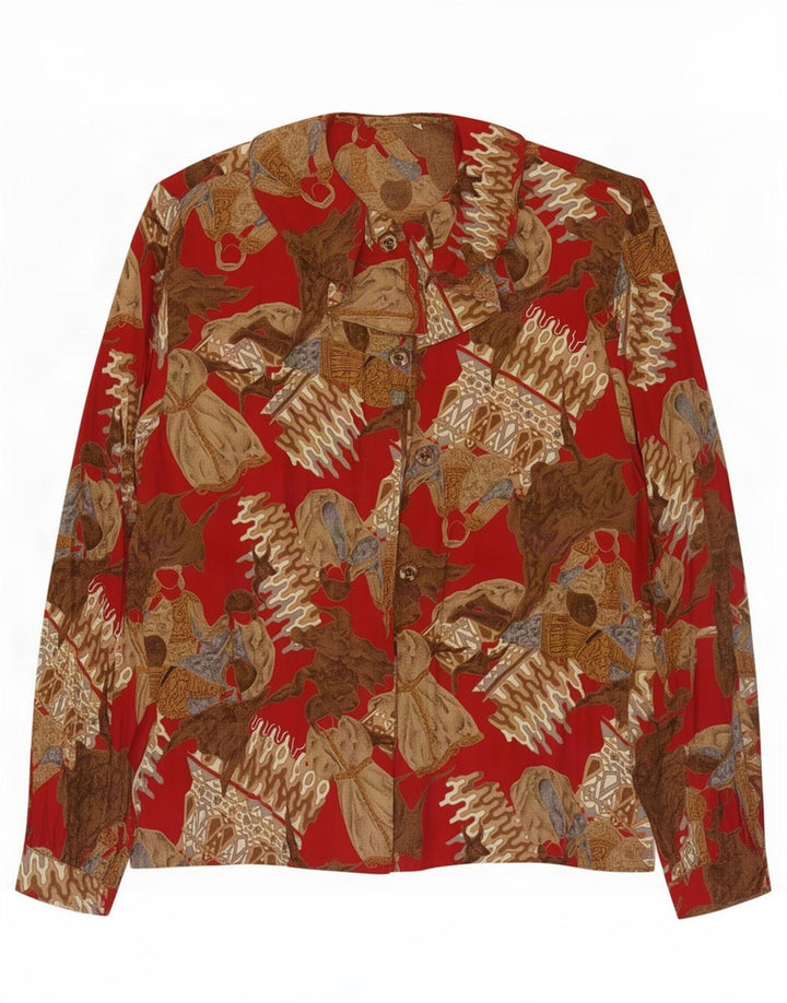 Camicetta camicia oversize da donna vintage UK 10 Small Red Colourblock