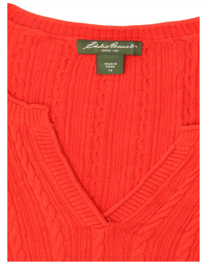 EDDIE BAUER Maglione oversize da donna con scollo a V e maniche a 3/4 UK 6 XS Rosso