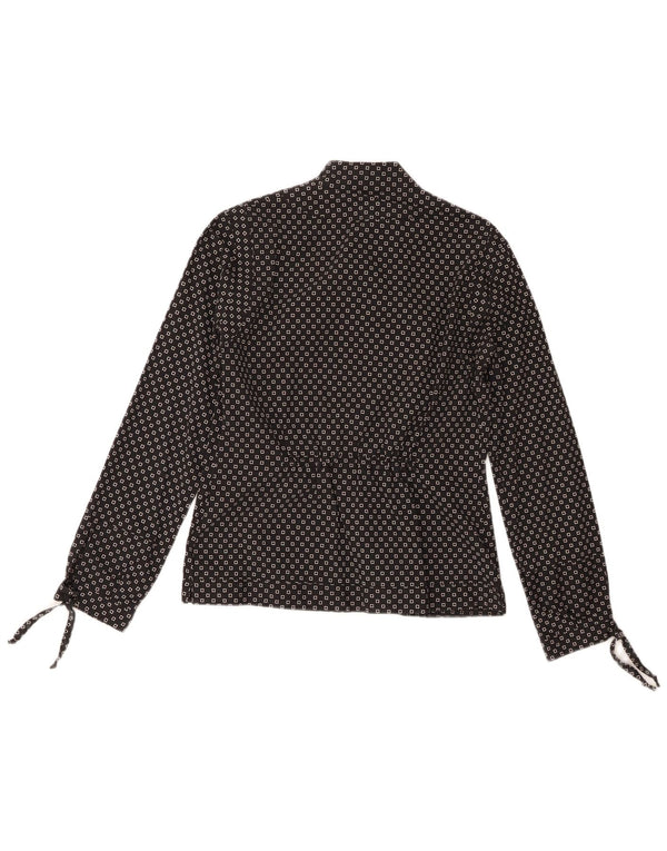 Top camicetta a maniche lunghe da donna vintage UK 14 cotone geometrico nero medio