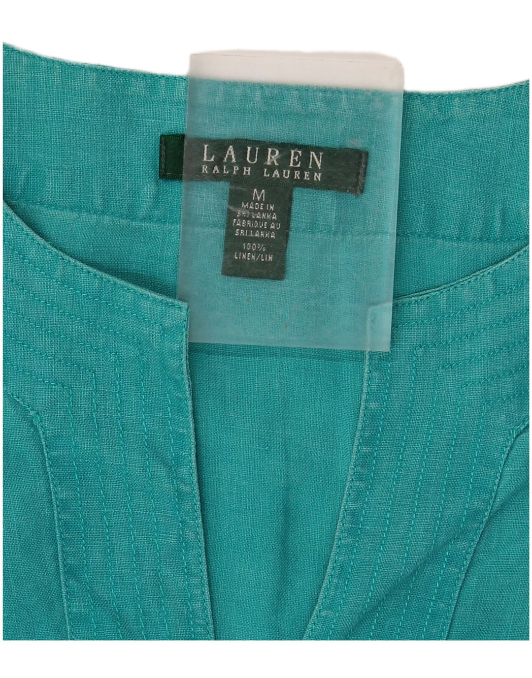 RALPH LAUREN Camicetta a maniche lunghe da donna Top UK 14 Lino turchese medio