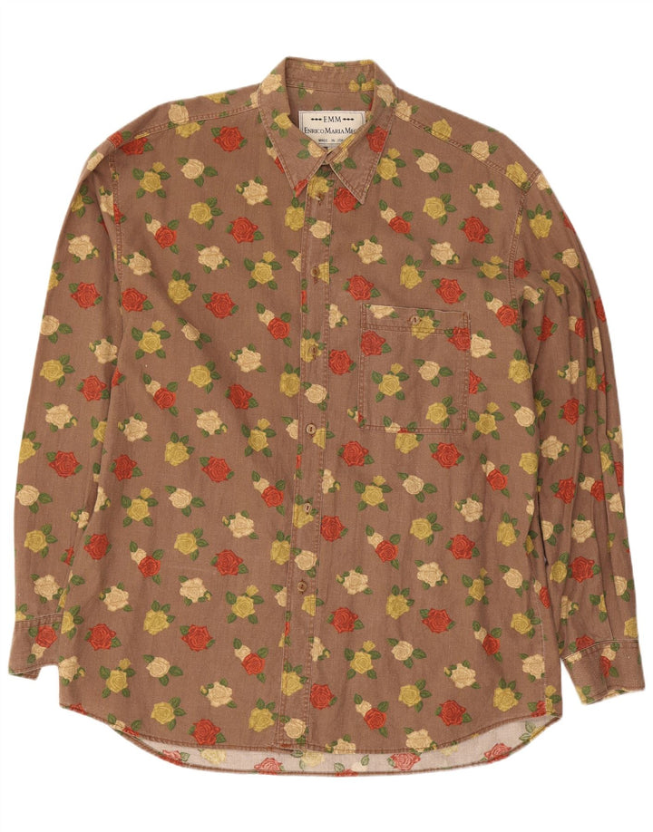 Camicia da uomo vintage grande floreale marrone