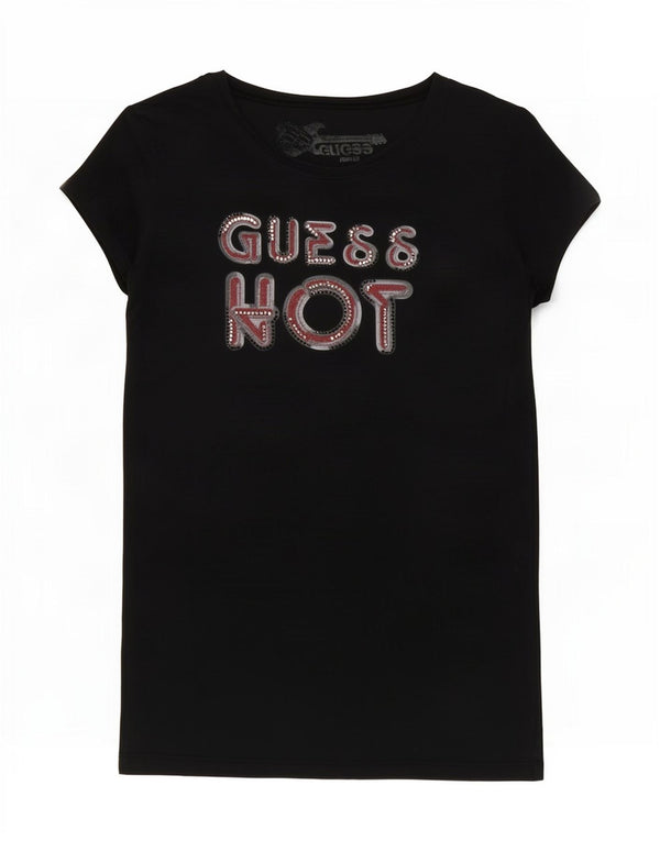 Guess T-shirt grafica da donna Top UK 12 Medium Black Cotton