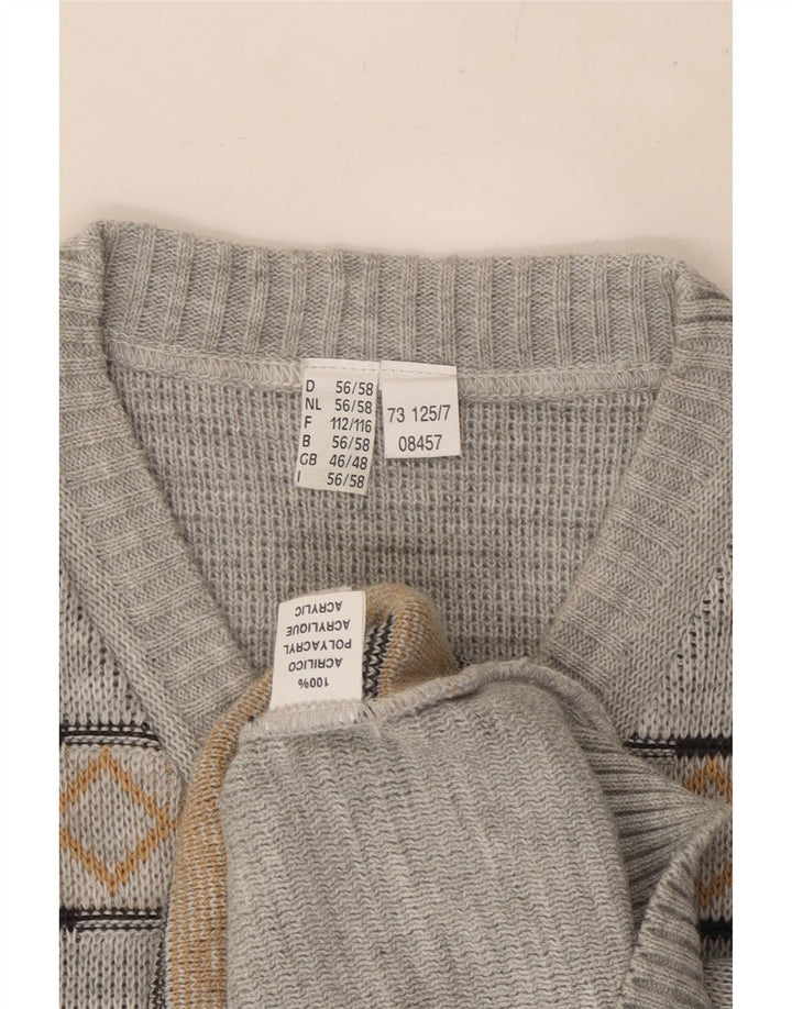 Maglione da uomo con scollo a V VINTAGE UK 46/48 2XL Grigio Argyle/Diamante