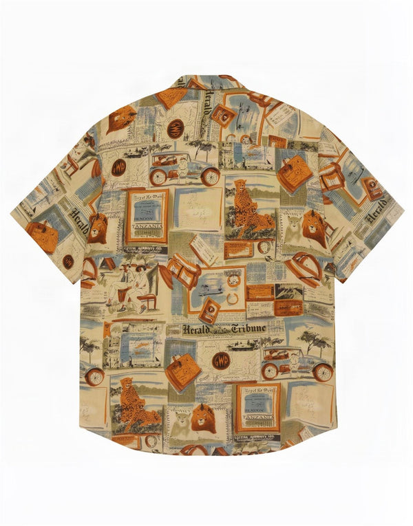 Camicia grafica vintage da uomo taglia 43/44 XL Patchwork multicolore