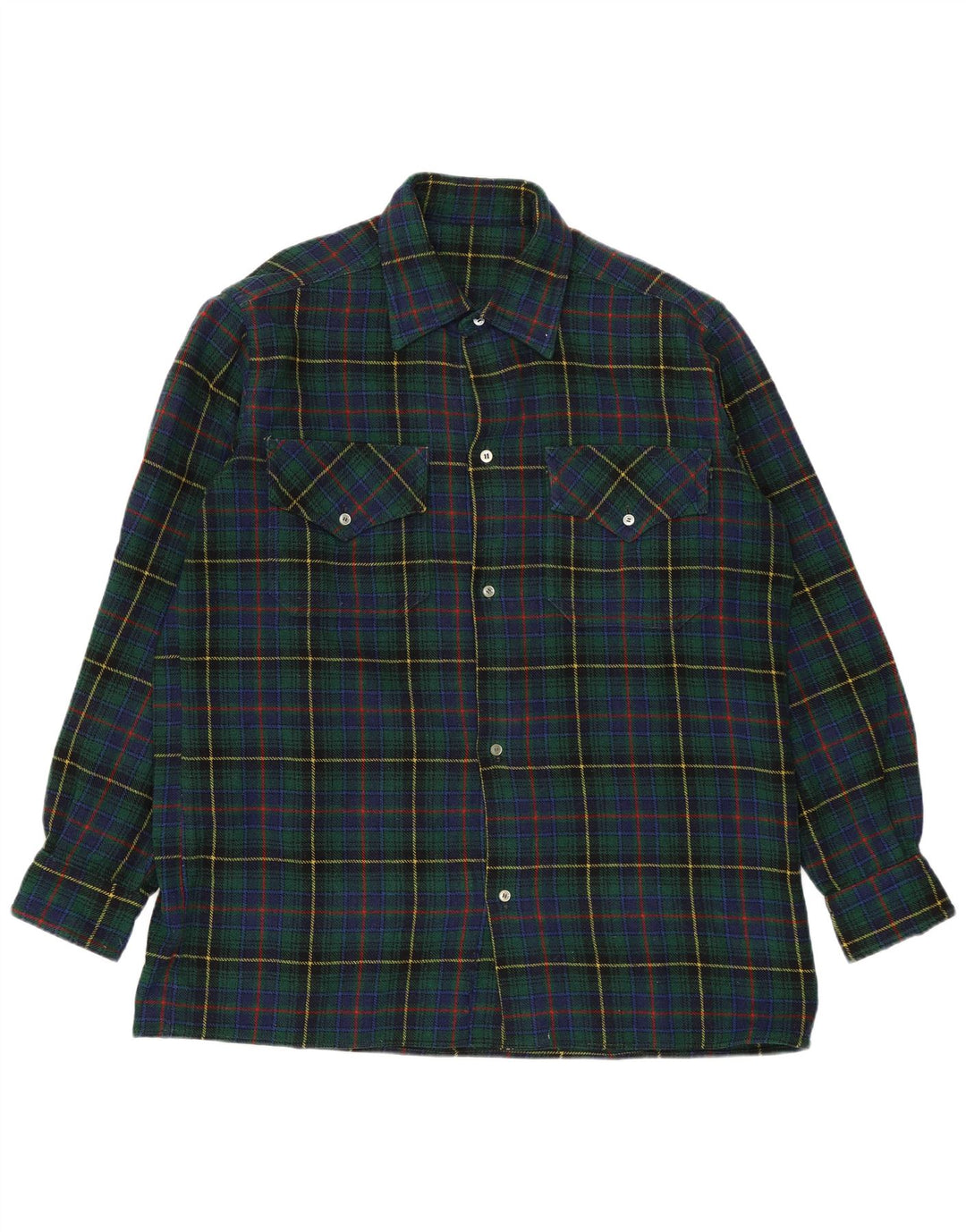 Camicia vintage da uomo in flanella a quadri verdi grandi