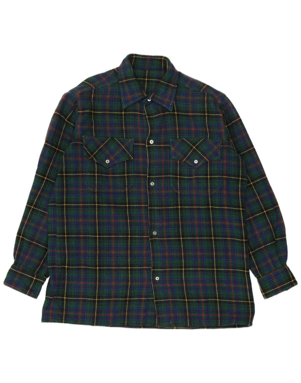 Camicia vintage da uomo in flanella a quadri verdi grandi