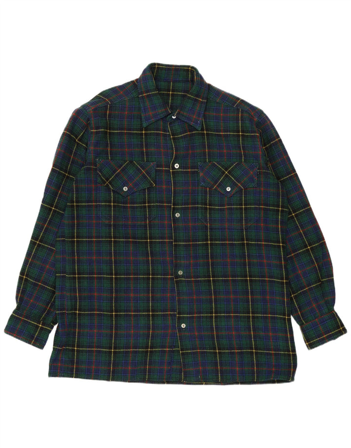Camicia vintage da uomo in flanella a quadri verdi grandi
