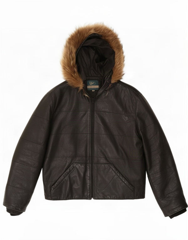 Giacca in pelle con cappuccio da donna Pellitalia UK 14 media nera