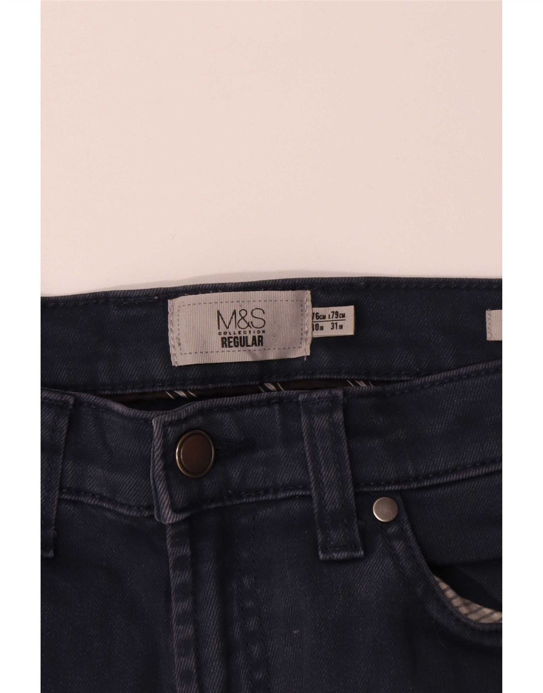Jeans dritti regolari da uomo Marks & Spencer W30 L31 cotone blu navy