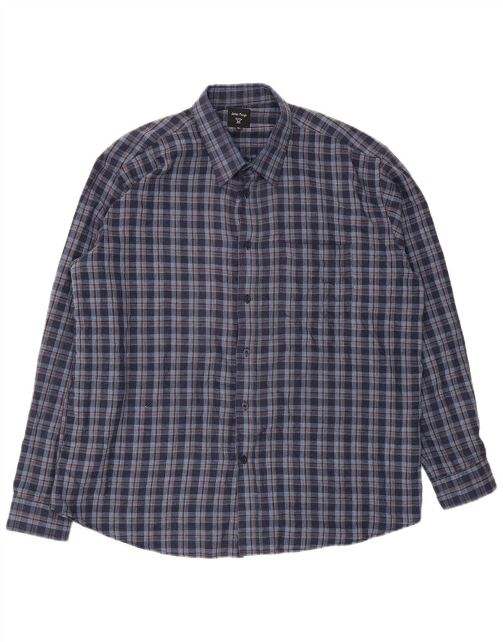 Camicia in flanella da uomo James Pringle XL Poliestere a quadri blu navy