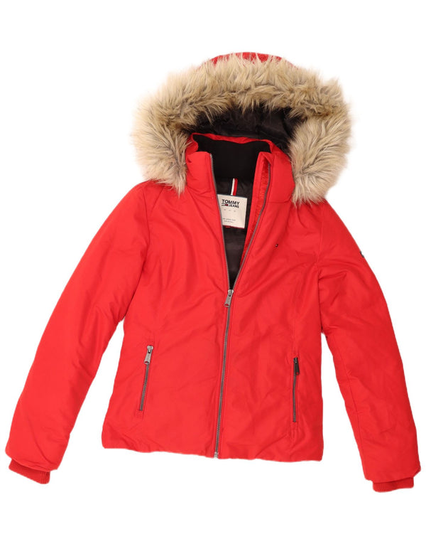 Giacca imbottita con cappuccio da donna Tommy Hilfiger UK 10 Small Poliestere rosso