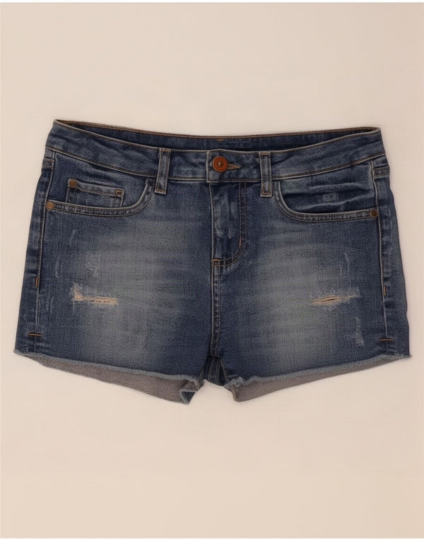Pantaloncini in denim invecchiato da donna Zara EU 36 piccoli W26 cotone blu