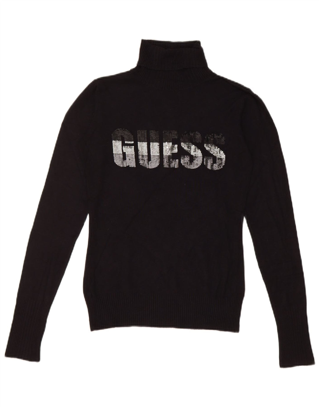 Maglione maglione con collo alto grafico da donna Guess UK 8 piccolo nero