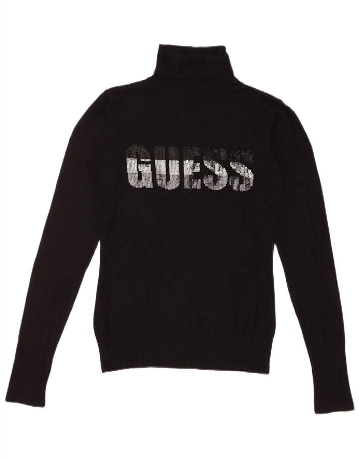 Maglione maglione con collo alto grafico da donna Guess UK 8 piccolo nero
