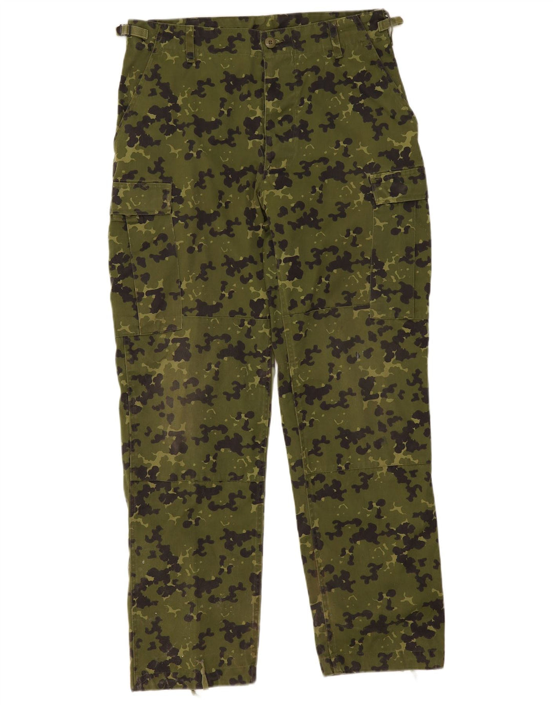 Pantaloni cargo dritti da uomo vintage W34 L32 poliestere mimetico kaki