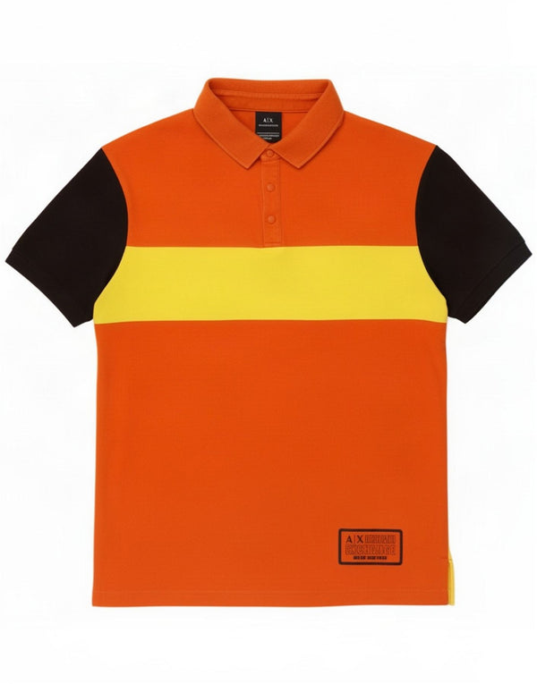 Armani Exchange Mens Polo Shirt Large Orange Colourblock Cotton
