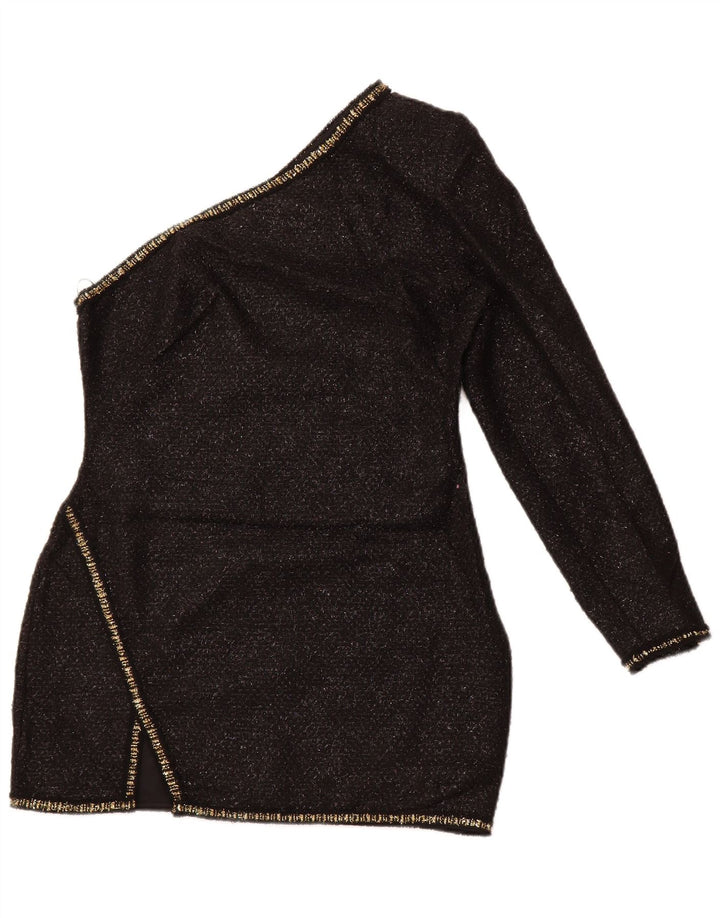 ZARA Tunica da Donna Monospalla Top UK 14 Grande Acrilico Nero Macchiato