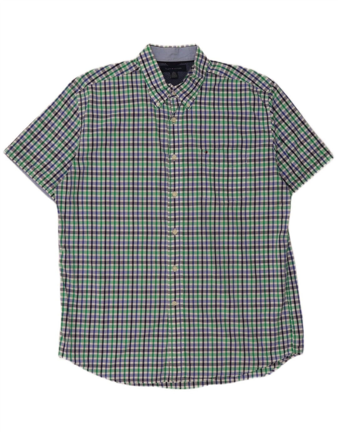 Camicia a maniche corte da uomo Tommy Hilfiger XL in cotone a quadretti blu