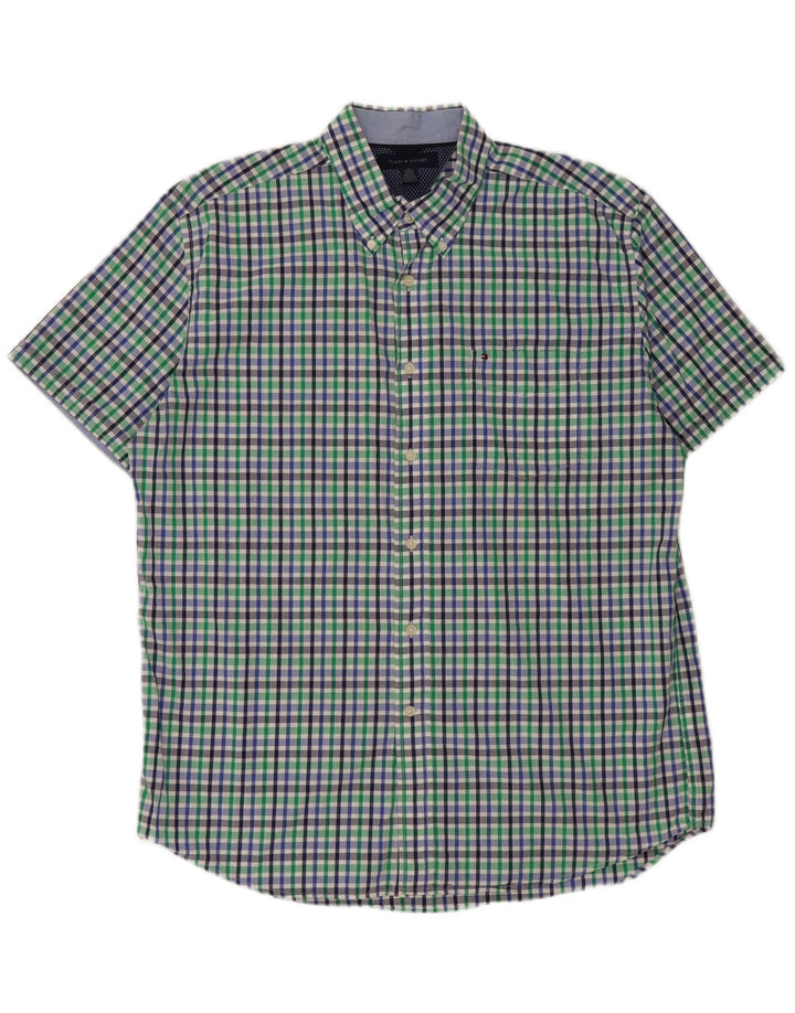 Camicia a maniche corte da uomo Tommy Hilfiger XL in cotone a quadretti blu