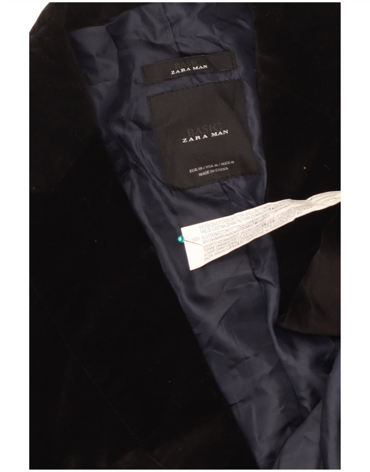 Giacca blazer da uomo a 2 bottoni in velluto Zara EU 40 cotone nero medio