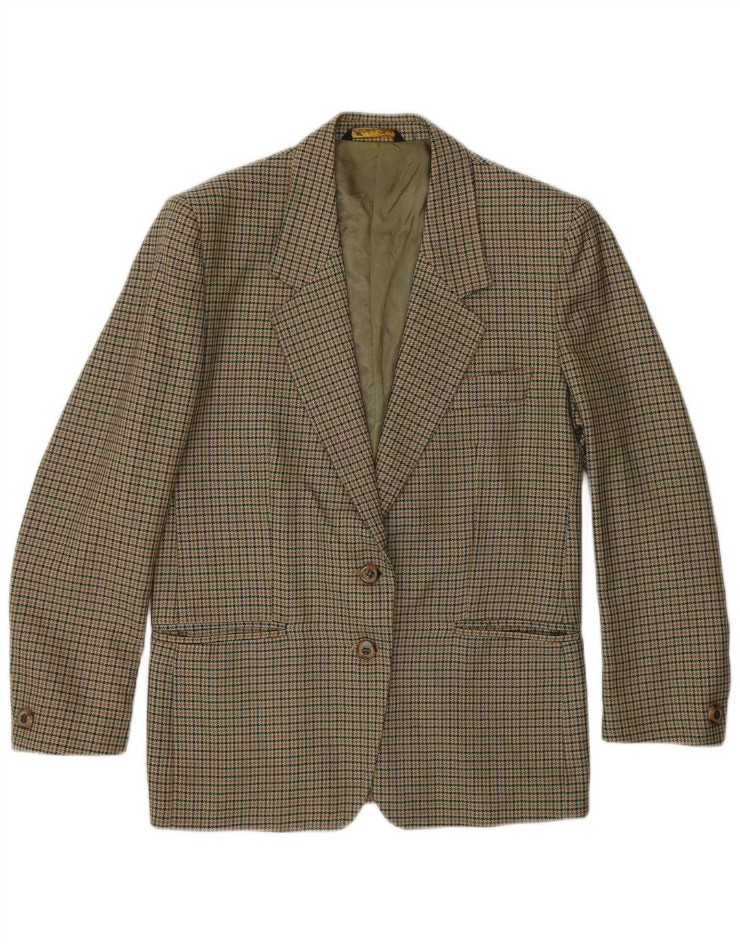 Giacca blazer vintage da donna a 2 bottoni UK 14 pied de poule kaki medio