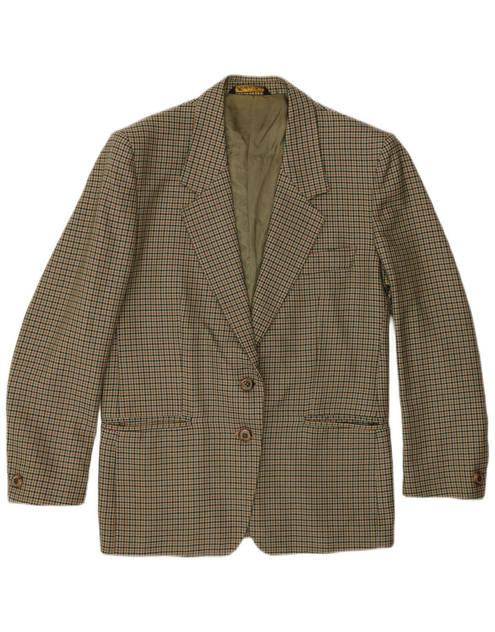 Giacca blazer vintage da donna a 2 bottoni UK 14 pied de poule kaki medio