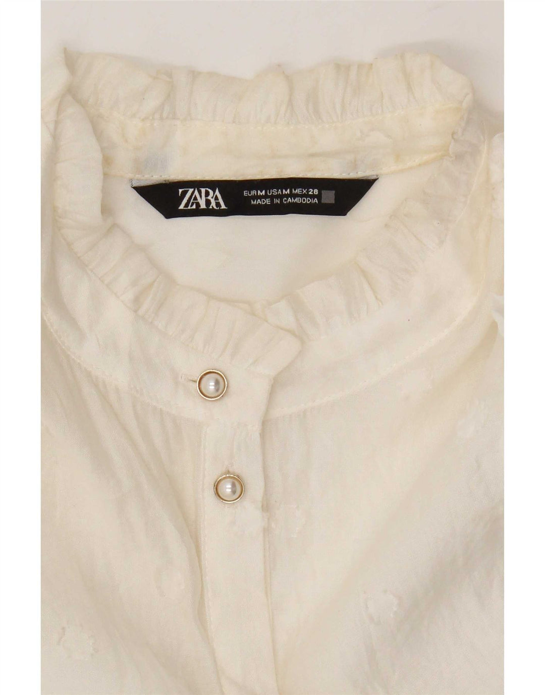 Zara Donna Camicetta Trasparente con Maniche a 3/4 UK 14 Bianco Medio