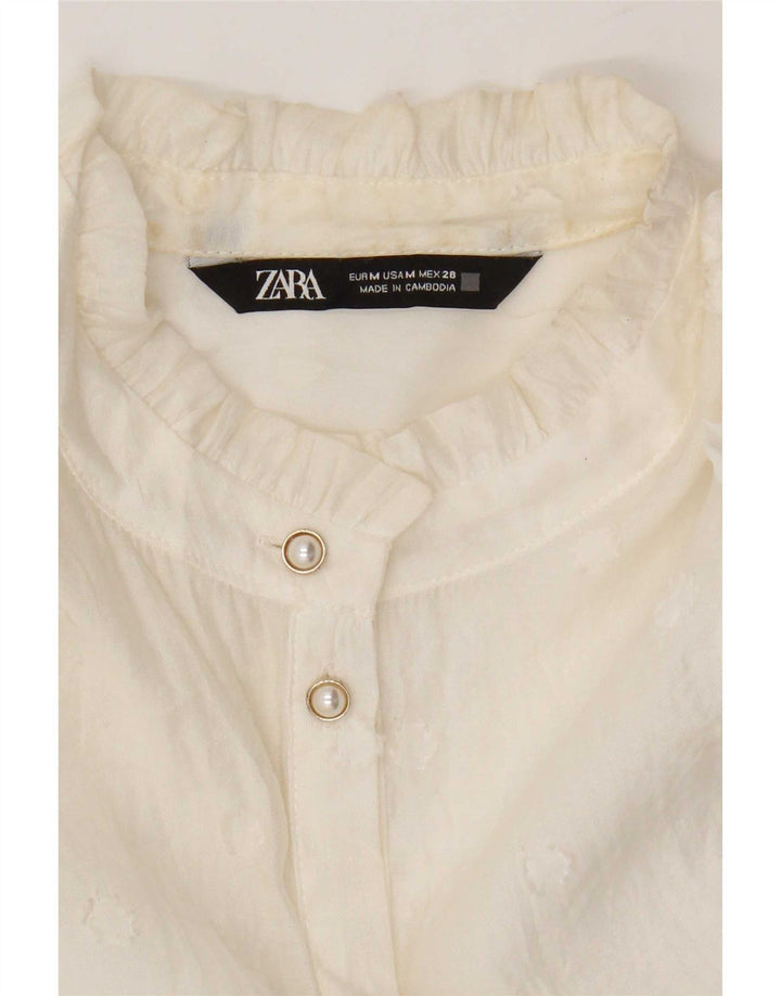 Zara Donna Camicetta Trasparente con Maniche a 3/4 UK 14 Bianco Medio
