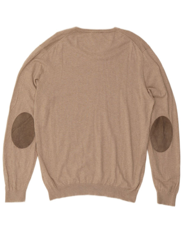 Massimo Dutti Maglione da uomo con scollo a V grande in cotone beige