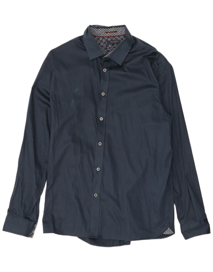Camicia da uomo Ted Baker taglia 6 2XL cotone blu navy